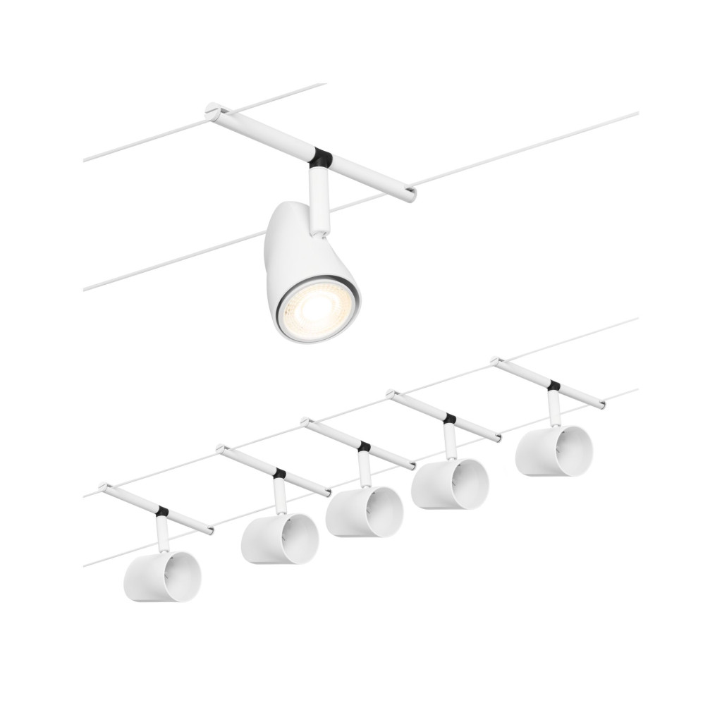 Cable lighting system GU5,3 max. 5x10W white matt Cup