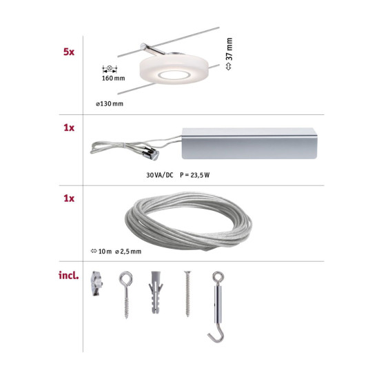 LED Cable system DiscLED I Basic Set 5x200lm 5x4,3W