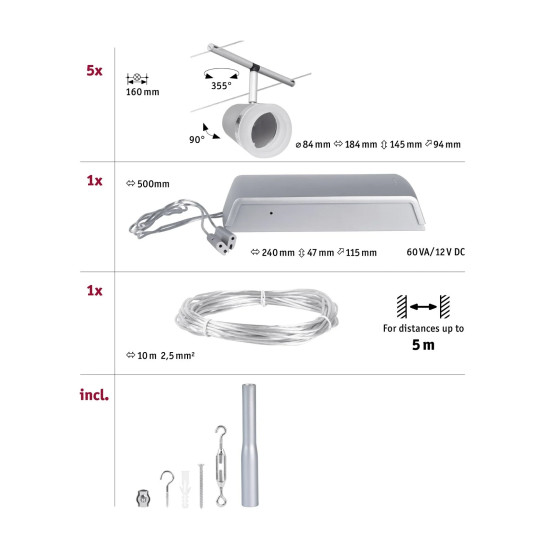 Trossvalgusti 5x10W GU5,3 matt kroom CONE BASIC
