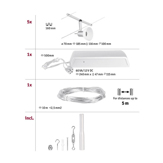 Kaablisüsteem  matt kroom Sheela Basic Set