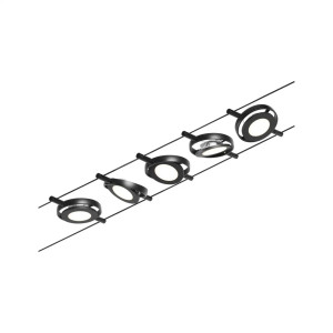 Kabelių šviestuvas sistema 5x280lm juoda matinė/chromas ROUND MAC