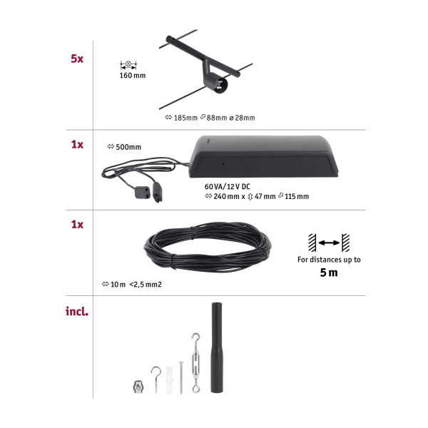 Wire system GU5,3 5x10W Matt black/Chrome SALT Wire system GU5,3 5x10W Matt black/Chrome SALT