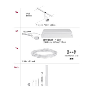Wire system GU5,3 5x10W Matt white/Chrome SALT Wire system GU5,3 5x10W Matt white/Chrome SALT