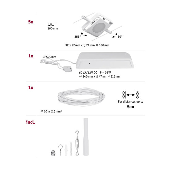 Kabelių šviestuvas sistema 5x4,5W baltas matinė MACLED