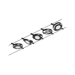LED Cable system 5x280lm Black matt/Chrome ROUND MAC