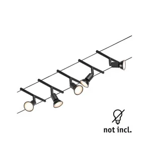 Kabelių šviestuvas sistema GU5,3 5x10W matinė juoda/chromas SALT