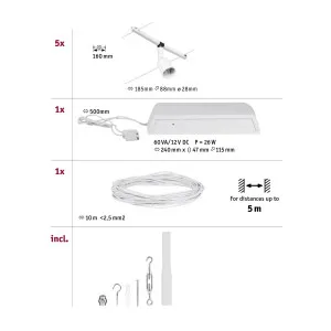 Vaijerivalaisinsetti GU5,3 5x10W Mattavalkoinen/Kromi SALT